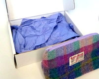 Cosmetic bag Blue shades of checked Harris Tweed with matching compact mirror Make-up bag