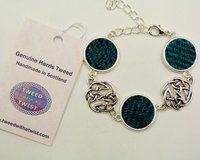 Jade green Harris Tweed bracelet with celtic infinity knots made in Scotland , Christmas or birthday gift womens or bridesmaid jewellery