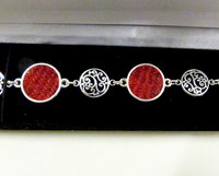 Red Harris Tweed bracelet with celtic spiral filigree features, made in Scotland , Christmas or birthday gift womens or bridesmaid jewellery