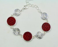 Red Harris Tweed bracelet with celtic spiral filigree features, made in Scotland , Christmas or birthday gift womens or bridesmaid jewellery