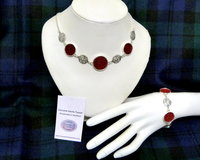 Red necklace Harris Tweed  with celtic infinity knots made in Scotland , Christmas or birthday gift womens or bridesmaid jewellery