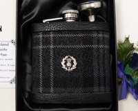 Highland Granite Tartan hip flask  with thistle Scottish gift for men ideal Christmas, retirement  best man or usher's wedding gift