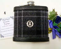 Highland Granite Tartan hip flask  with thistle Scottish gift for men ideal Christmas, retirement  best man or usher's wedding gift