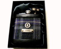 Wedding kilt tartan flasks with Thistle and individual engraving custom engraving in sets of 3-6