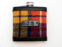 Buchanan Tartan Harris Tweed hip flask optional personalisation,  made in Scotland