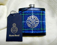 Harris Tweed hip flask in Isle of Harris tartan with Celtic knot , Scottish Christmas gift, or best man , retirement, birthday present