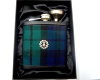 Black Watch tartan flask personalised choice of finish plain, engraved, thistle or leather