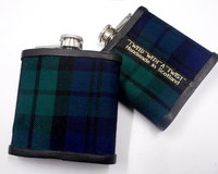 Black Watch tartan flask personalised choice of finish plain, engraved, thistle or leather