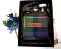 Isle of Skye tartan flask personalised choice of finish plain, engraved, thistle or leather