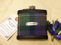 Black Watch tartan flask personalised choice of finish plain, engraved, thistle or leather