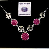 Pink Herringbone Harris Tweed necklace with celtic infinity knots made in Scotland , womans Christmas or birthday gift  or bridesmaid jewellery