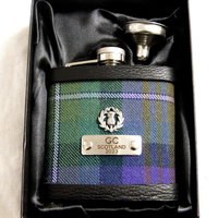 Isle of Skye tartan flask personalised choice of finish plain, engraved, thistle or leather