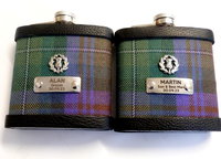 Isle of Skye tartan flask personalised choice of finish plain, engraved, thistle or leather