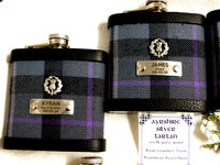Custom listing for James. Set of & Ayrshire Silver tartan flasks, thistles and engraving as requested