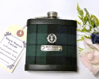 Black Watch tartan flask personalised choice of finish plain, engraved, thistle or leather