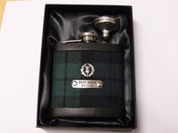 Black Watch tartan flask personalised choice of finish plain, engraved, thistle or leather