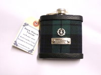 Black Watch tartan flask personalised choice of finish plain, engraved, thistle or leather