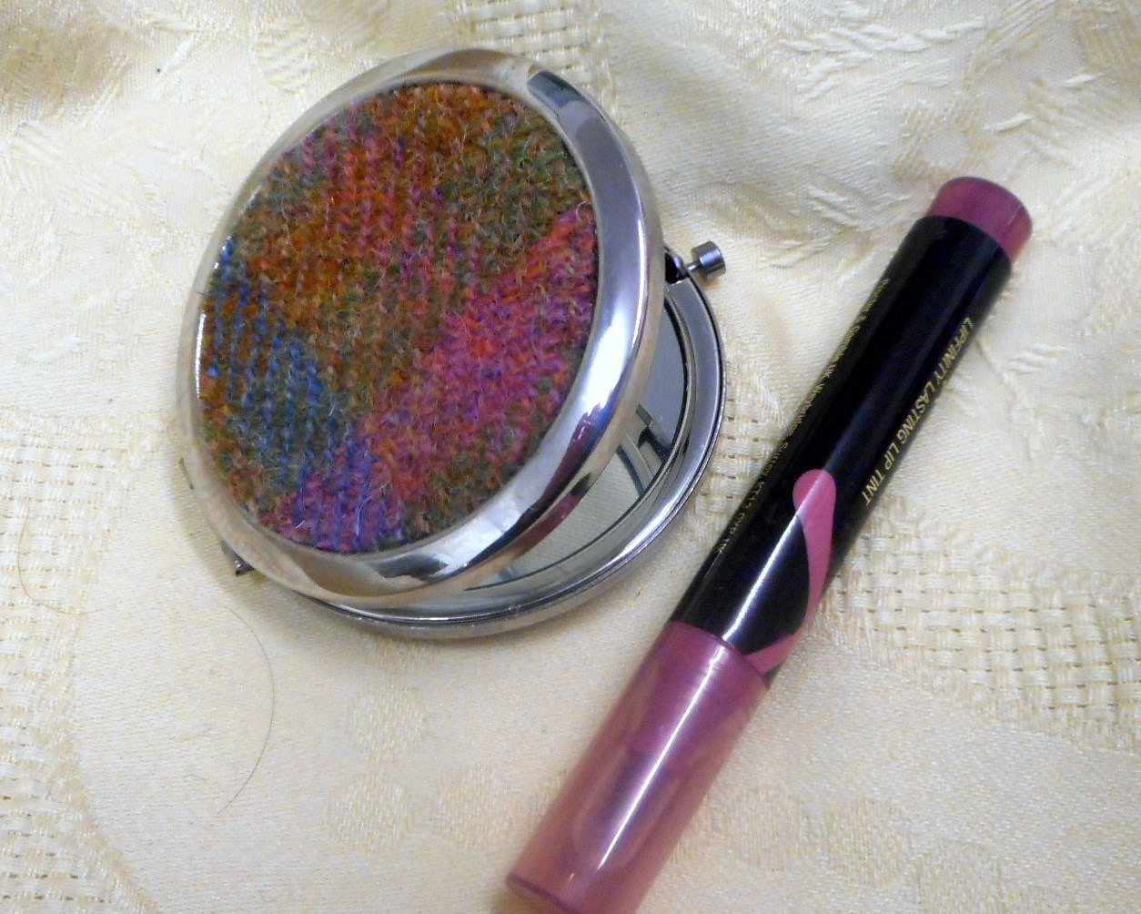 Harris Tweed compact mirror pink green blue, womens gift for her, mothers day or bridesmaid present,