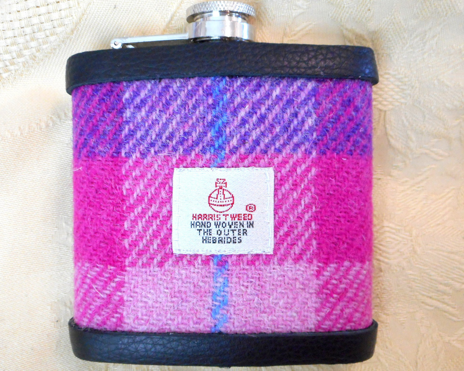 Purple-pink-harris-tweed-hip-flask-gift-for-her