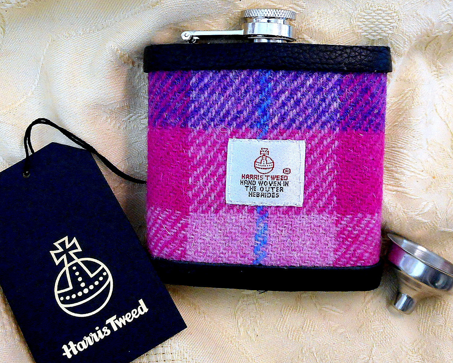 Pink- and-Purple-harris-tweed-hip-flask-gift-for-her