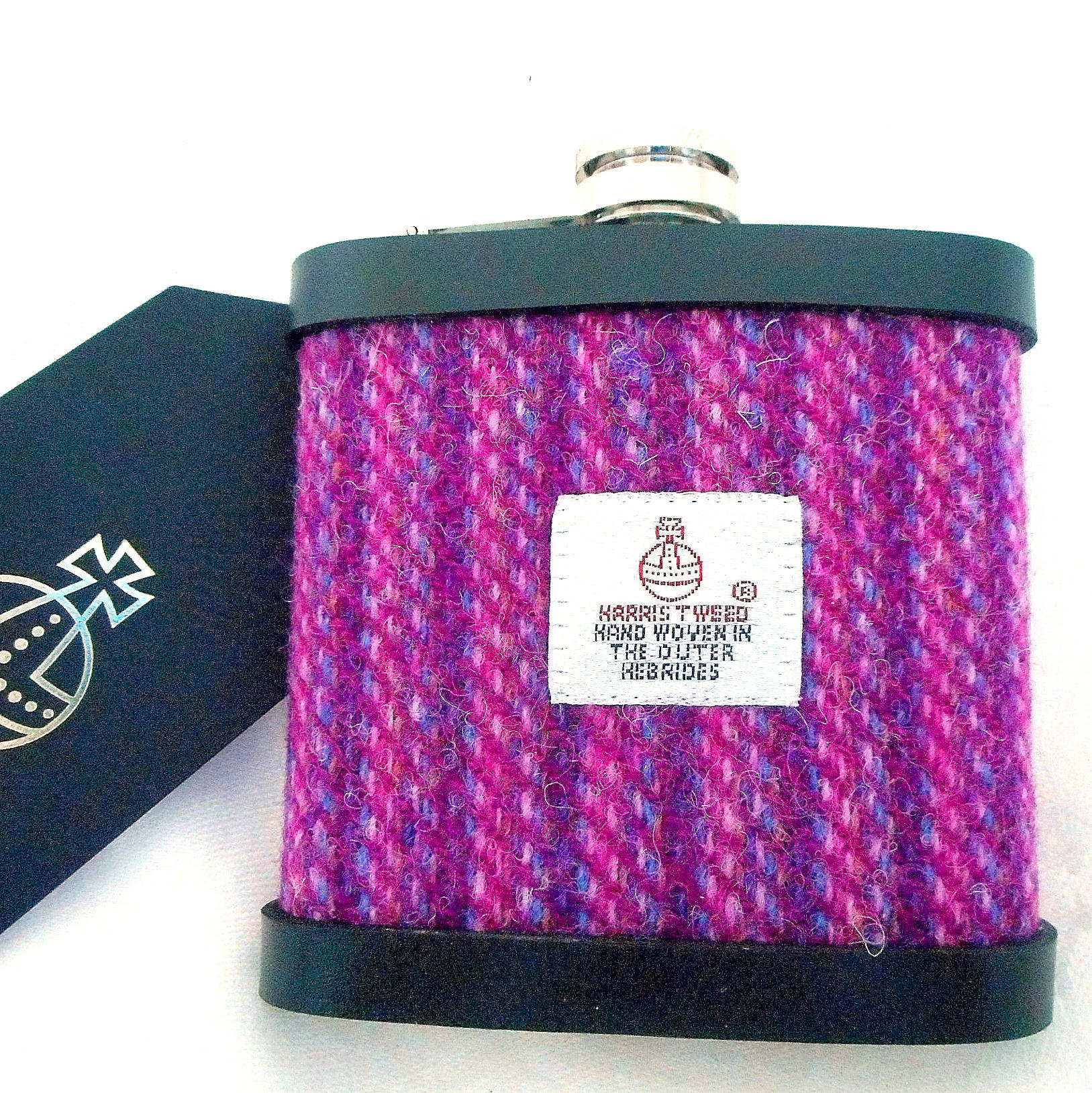 Bridesmaid gifts set of 3,4,5 or 6 , choice of Pinks / purples,  Harris Tweed hip flasks Scottish  luxury gift, personalesed box,  for wedding favour or hen party