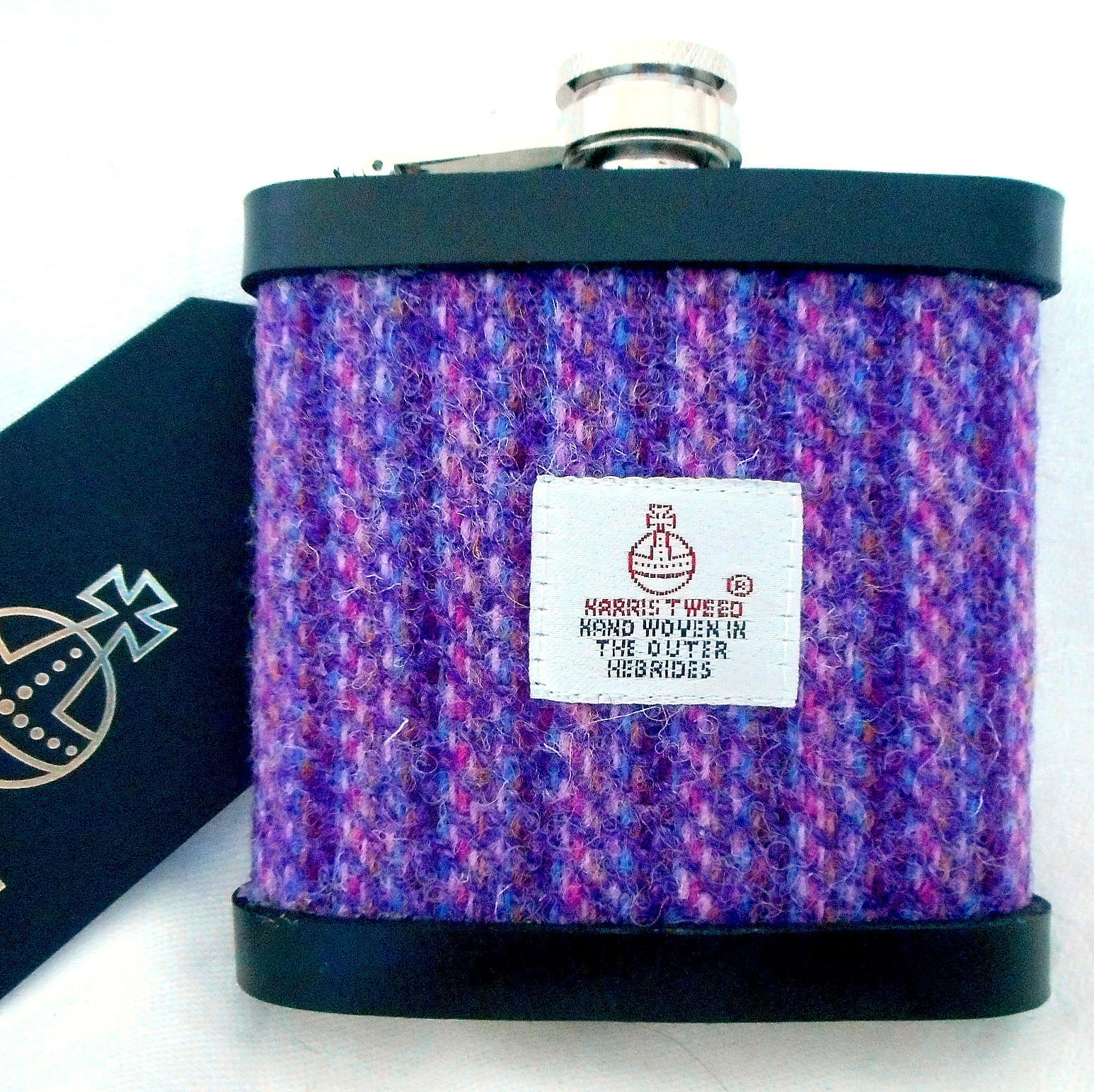 Bridesmaid gifts set of 3,4,5 or 6 , choice of Pinks / purples,  Harris Tweed hip flasks Scottish  luxury gift,   for wedding favour or hen party