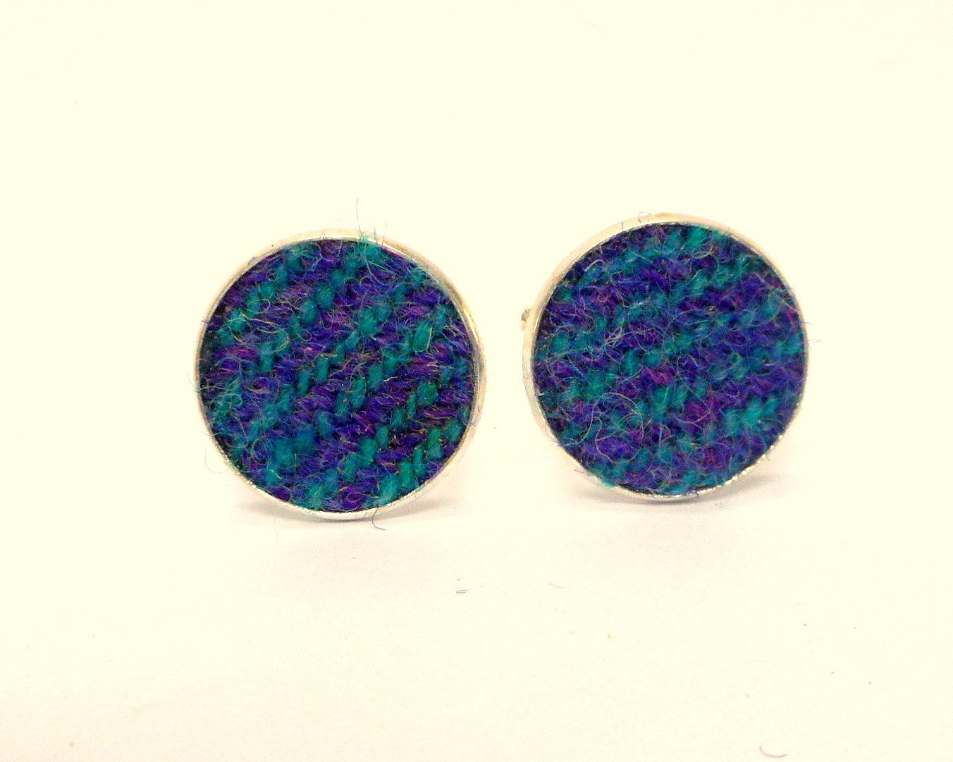 Harris Tweed cuff links jade green and purple made in Scotland traditional cufflinks  for weddings groomsman ,gift for men