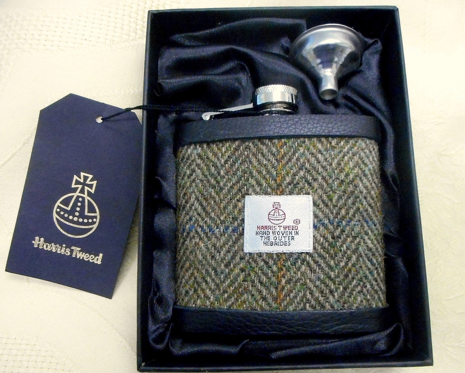 Harris Tweed hip flask olive green herringbone mens giftidea for retirement birthday best man usher groomsman birthday 21st or wedding made in Scotland  UK