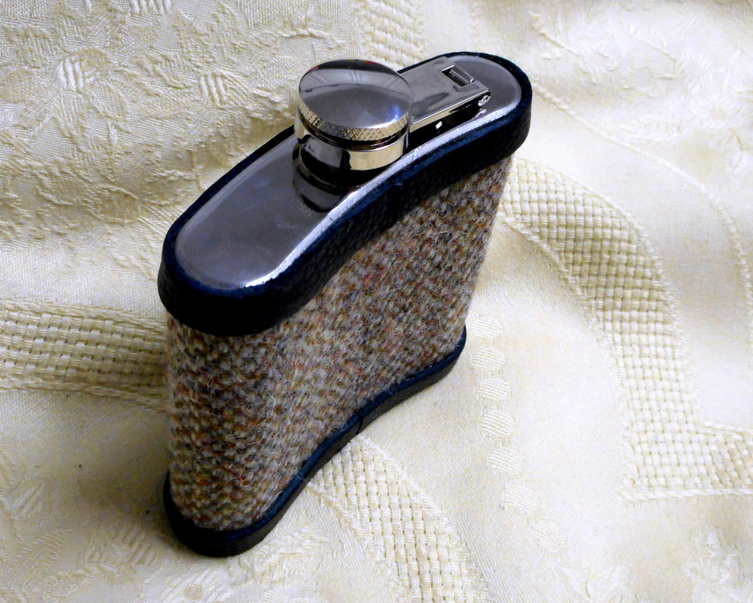 Oatmeal barleycorn Harris Tweed hip flask Scottish mens gift for Christmas,  retirement ,  birthday,  made in Scotland  UK