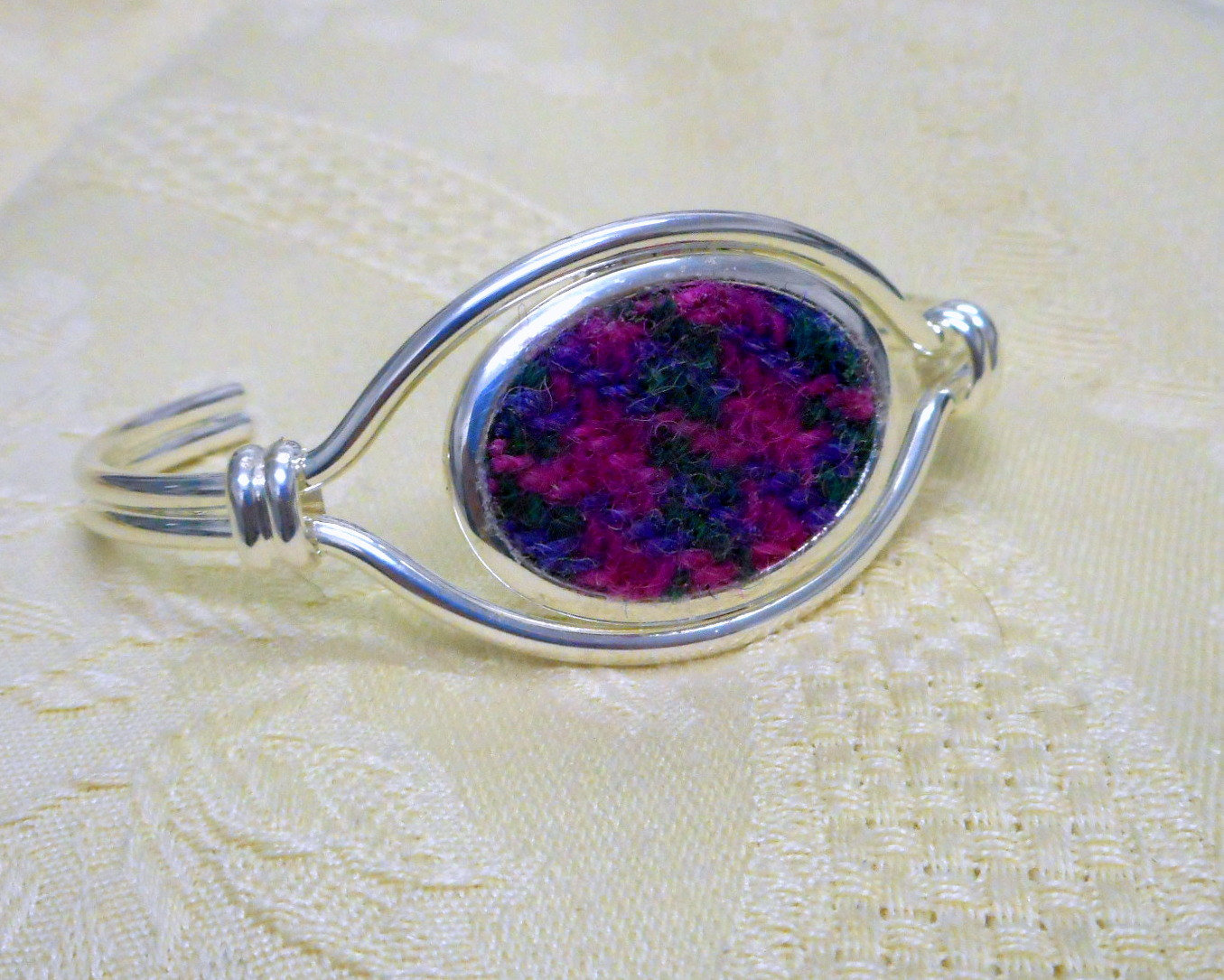 Harris Tweed bangle purple pink and green Scottish womens gift or bridesmaid jewellery mothers day or birthday gift