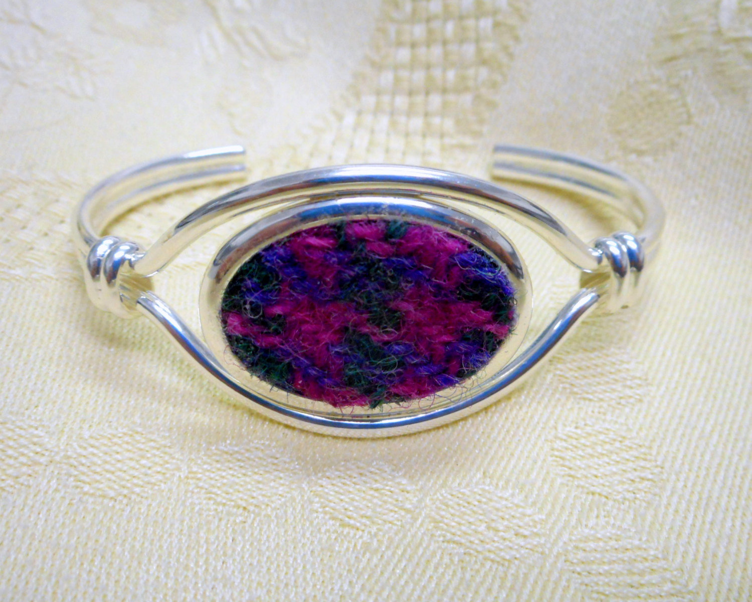 Harris Tweed bangle purple pink and green Scottish womens gift or bridesmaid jewellery mothers day or birthday gift