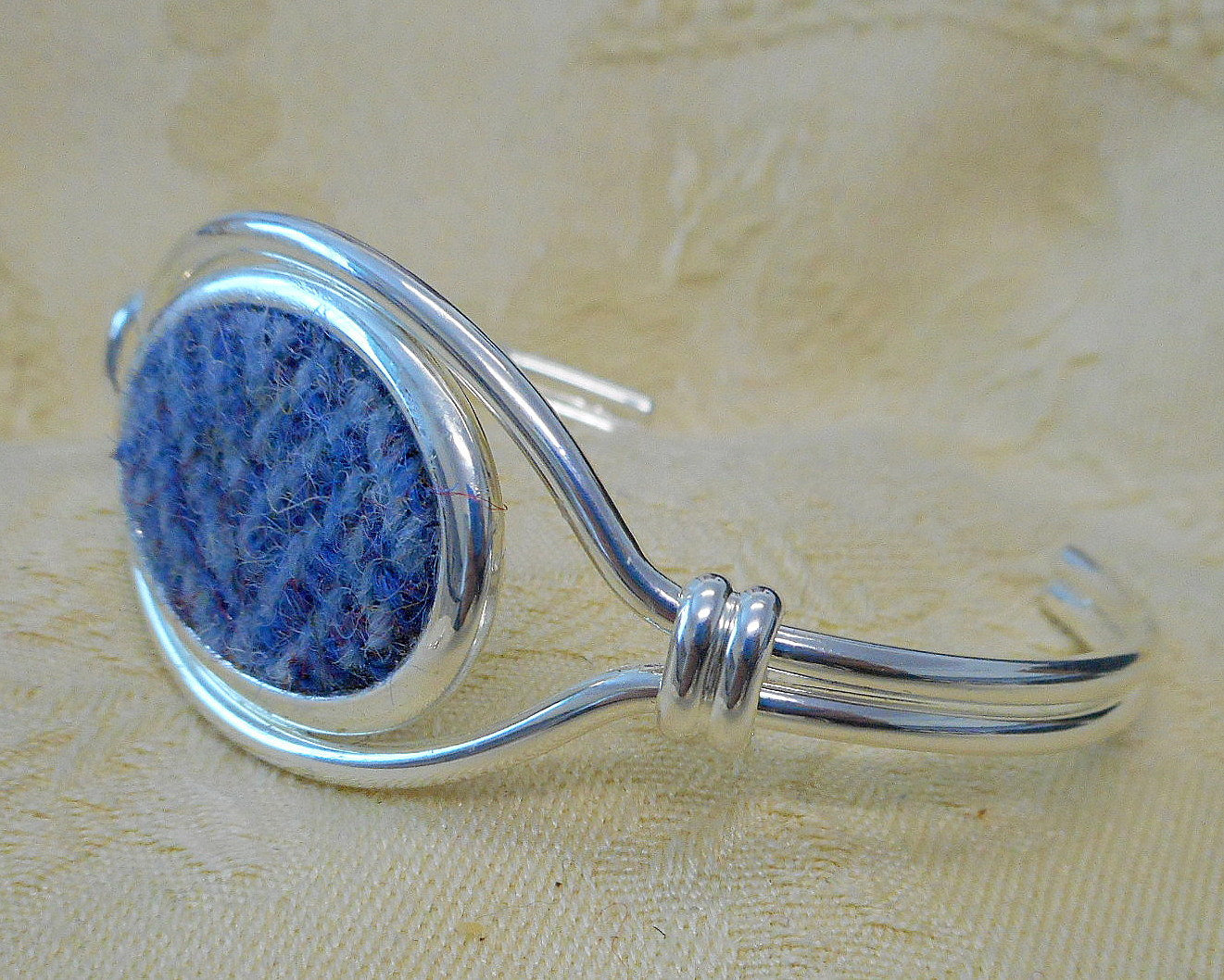 Celtic knot bangle in blue herringbone Harris Tweed, unusual  Scottish Christmas gift for her,  or Bridesmaids present