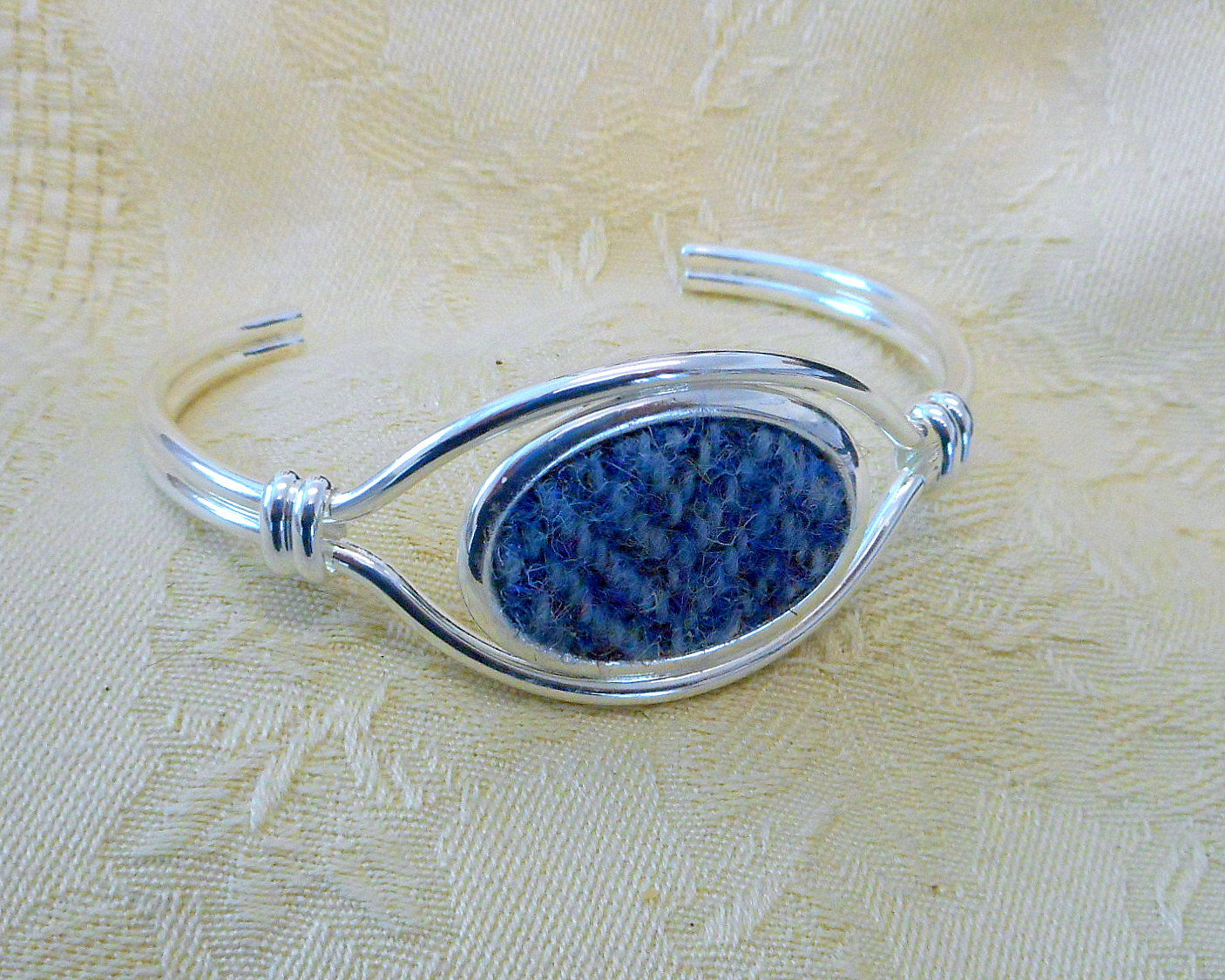 Celtic knot bangle in blue herringbone Harris Tweed, unusual  Scottish Christmas gift for her,  or Bridesmaids present