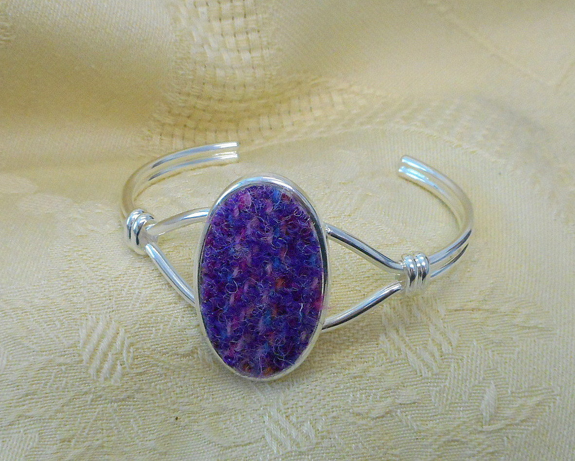 Harris Tweed pink and purple bangle, bracelet made in Scotland womens jewellery christmas birthday or mothers day Scottish gift