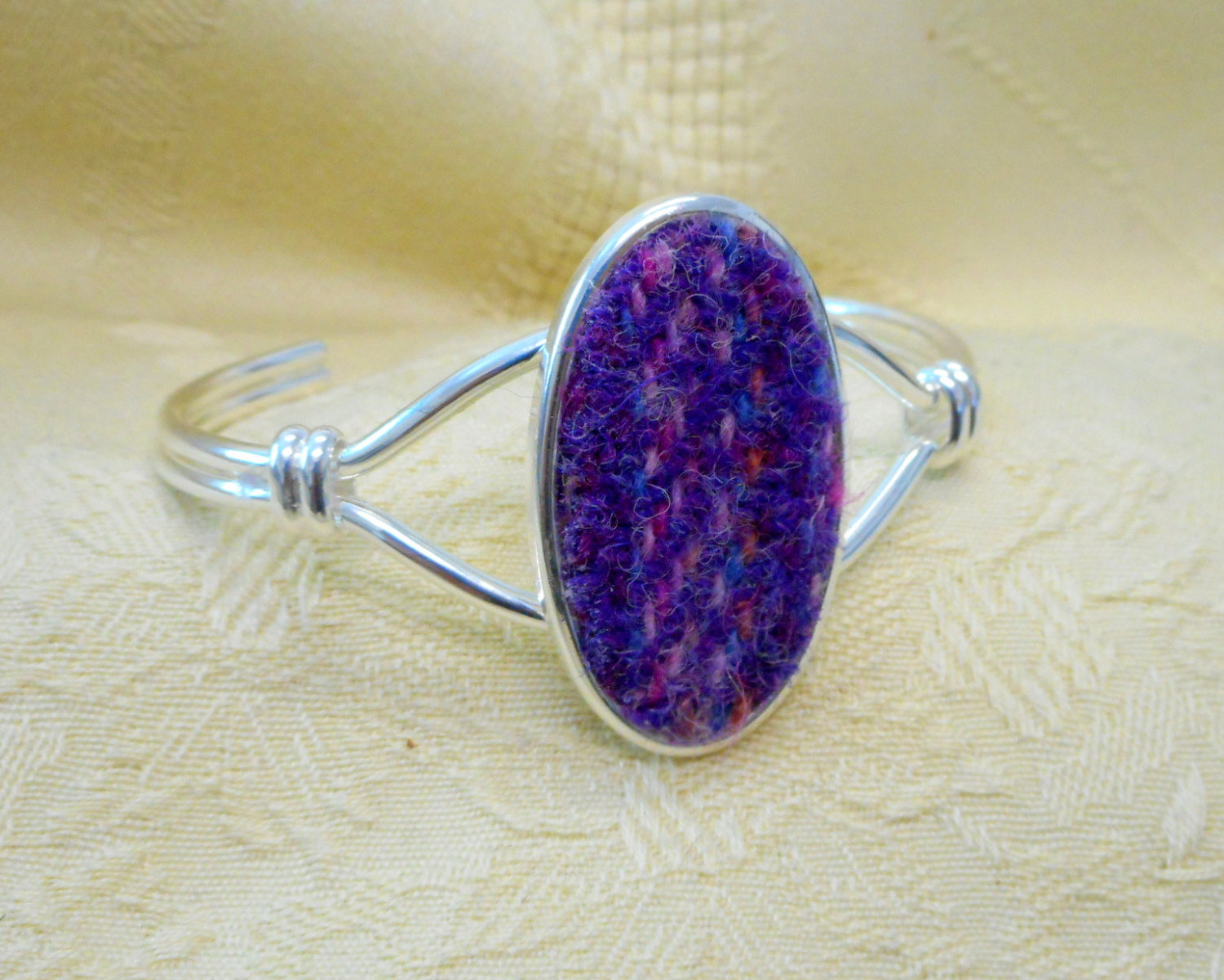 Harris Tweed pink and purple bangle, bracelet made in Scotland womens jewellery christmas birthday or mothers day Scottish gift