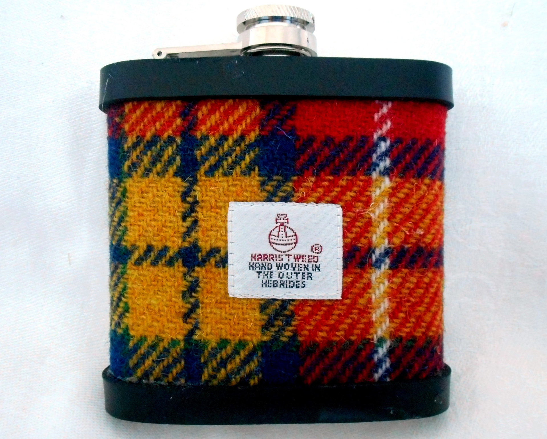 Buchanan Tartan Harris Tweed hip flask optional personalisation,  made in Scotland