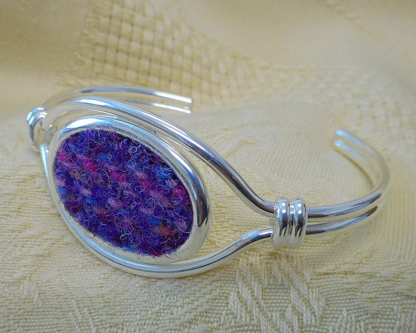 Purple and Pink Harris Tweed  bangle made in Scotland,  womens gift  or bridesmaid jewellery , christmas , birthday or mothers day present,  silver plated bracelet