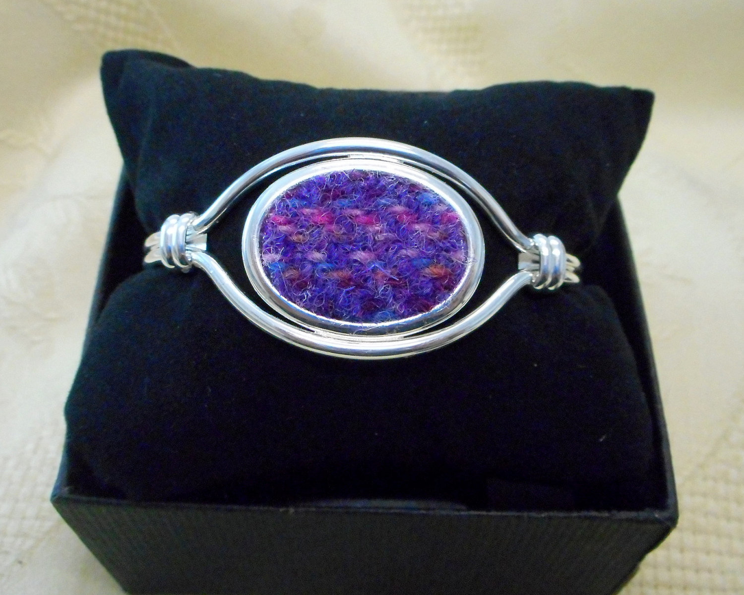 Harris-tweed-bridesmaid-gift-purple-pink-bangle-bracelet-silver