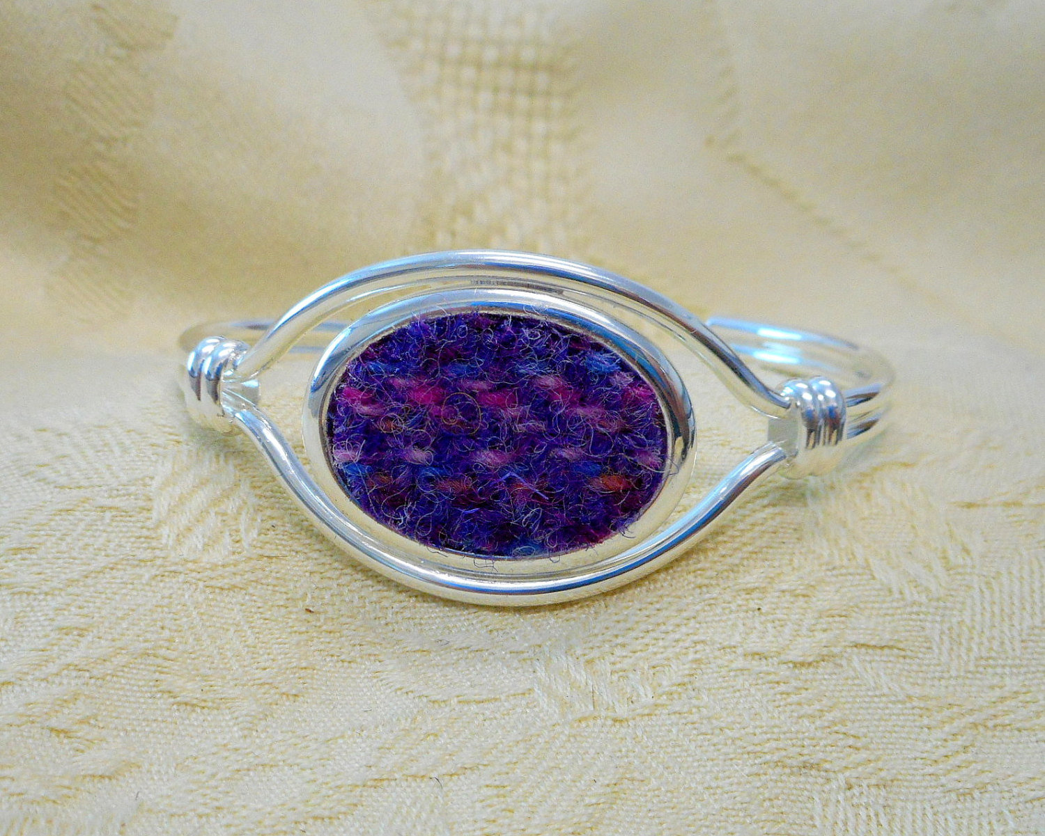 Purple and Pink Harris Tweed  bangle made in Scotland,  womens gift  or bridesmaid jewellery , christmas , birthday or mothers day present,  silver plated bracelet