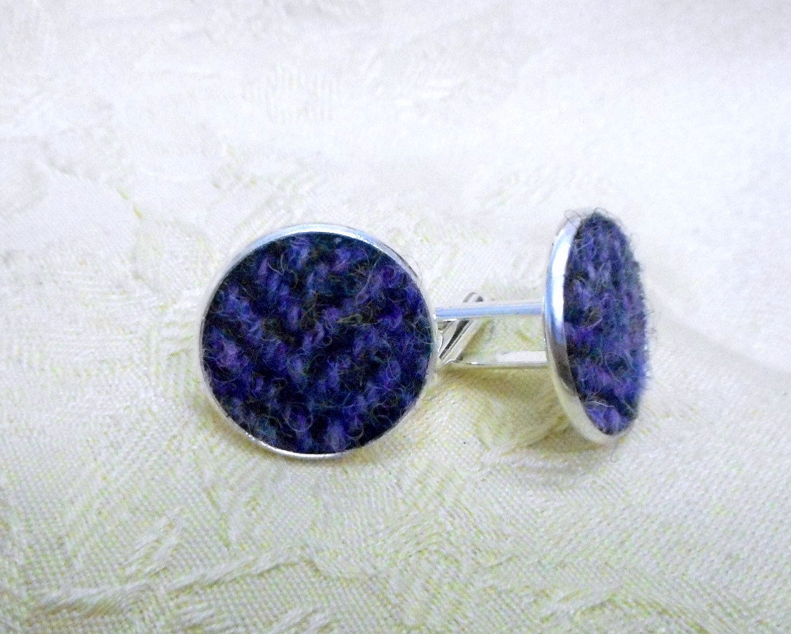 Purple herringbone Harris Tweed cuff links made in Scotland  cufflinks  for weddings, Best Man or Groomsman gift for men
