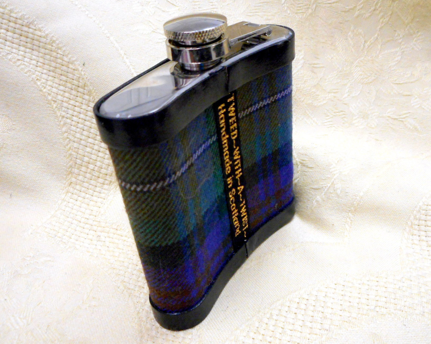 Tartan hip flask Isle of Skye plaid with thistle Scottish gift for men ideal retirement  best man or usher's gift