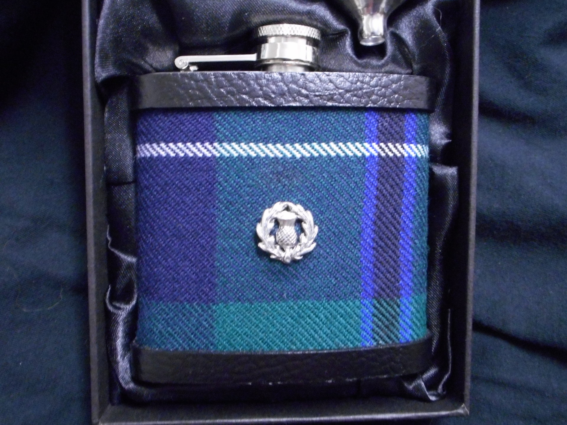 Your family or clan Tartan hip flask with thistle  Scottish gift made in Scotland  ideal for retirement,  birthday , or Fathers Day present