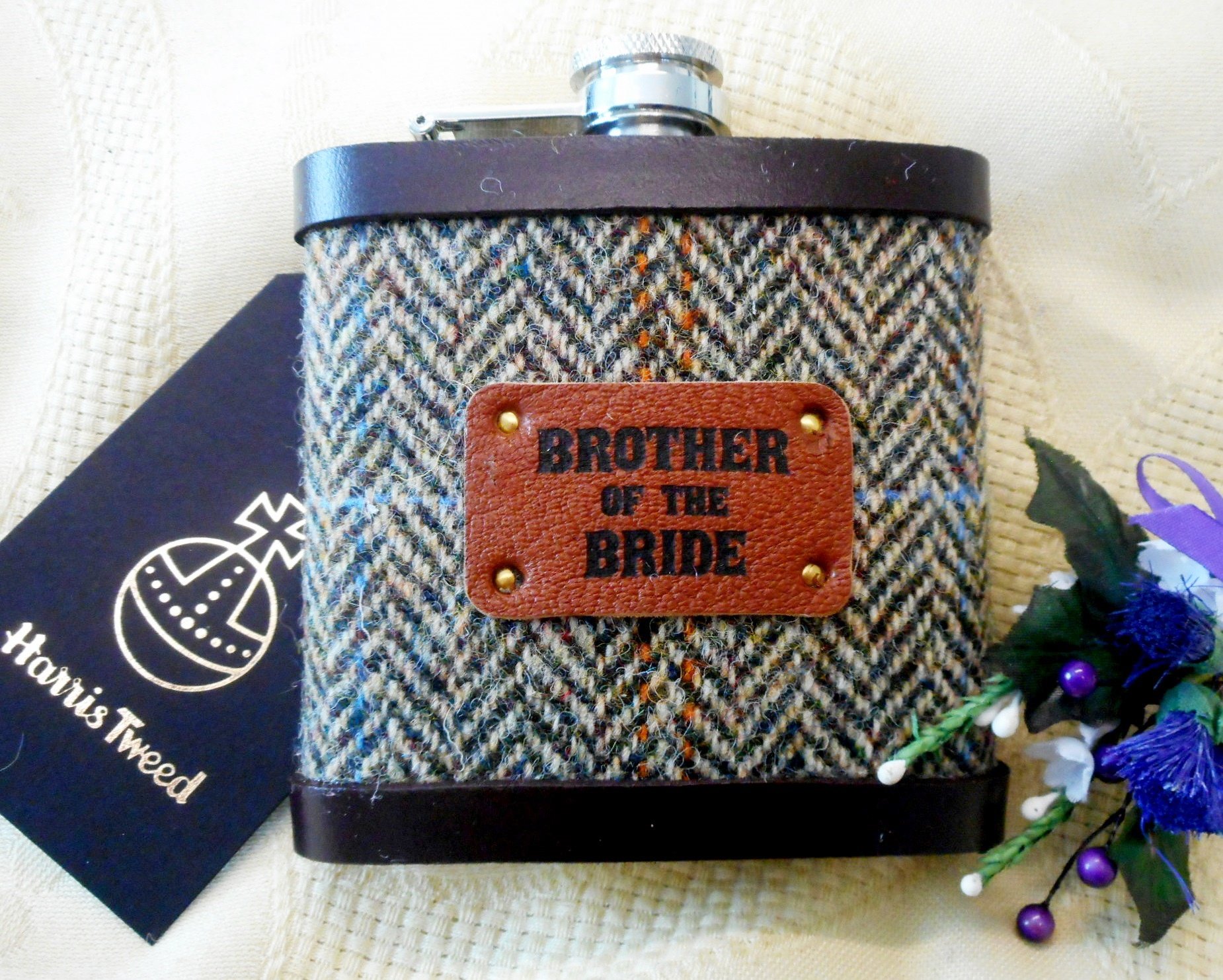 Brother-of-the-bride-gift-harris-tweed-hip-flask-scottish-tweed-with-a-twist