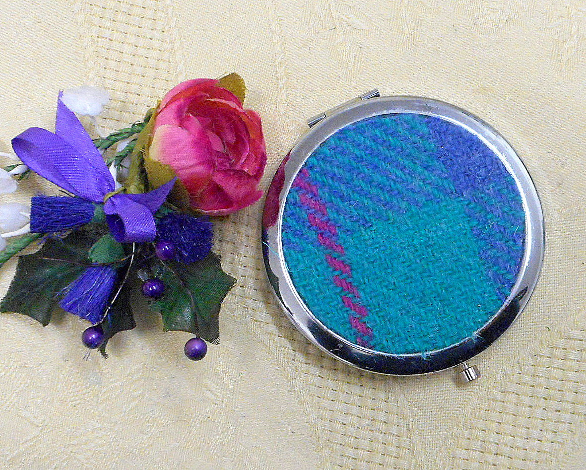 Personalised Bridesmaid gift Compact Mirrors in Harris Tweed,  choice of colour made in Scotland by Tweed with a Twist