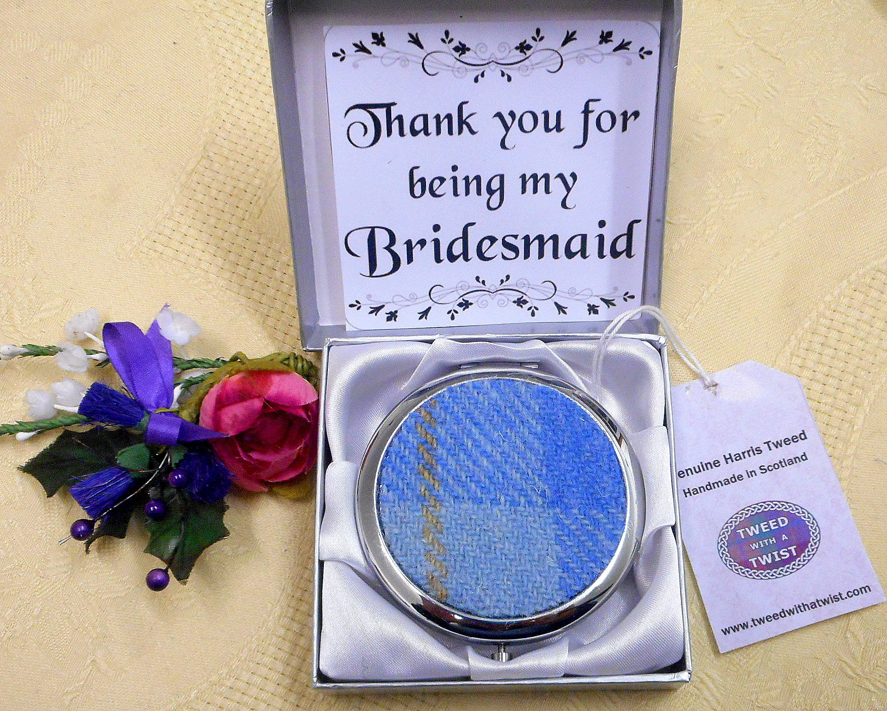 Bridesmaid-gift-harris-tweed-compact-mirror