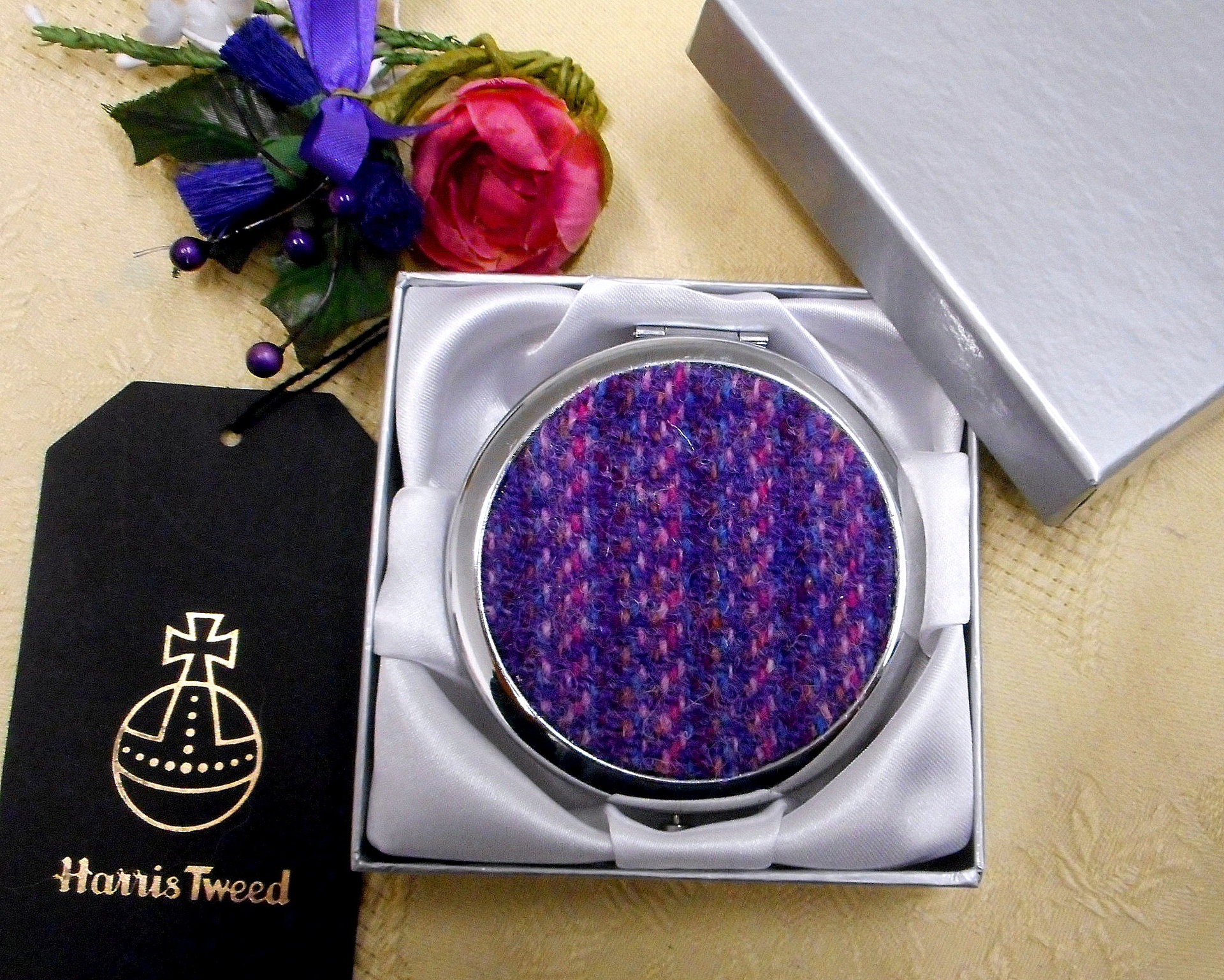 purple-harris-tweed-compact-mirror