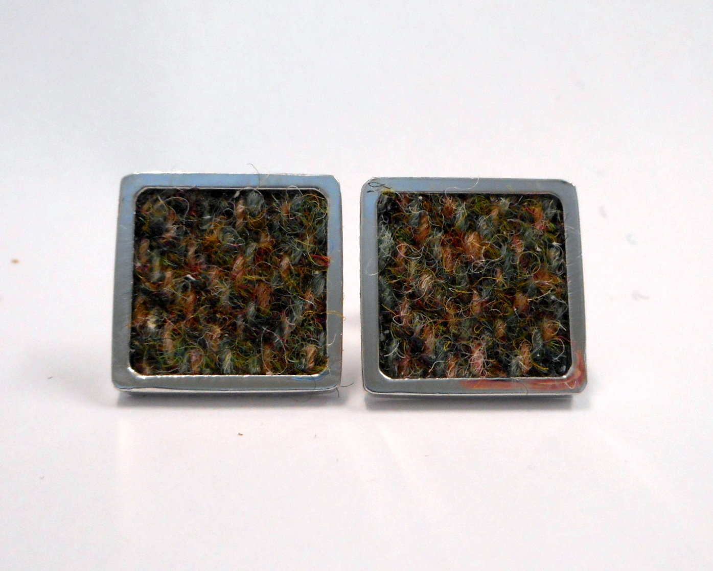 Olive green Harris Tweed cuff links herringbone weave, Scottish gift for men made in Scotland