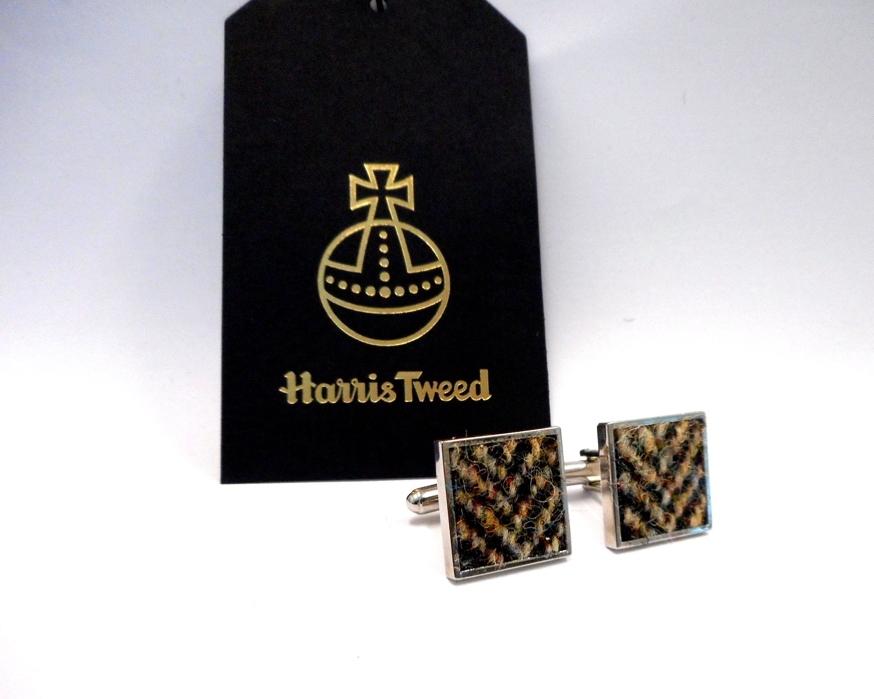Harris-tweed-cufflinks-brown-herringbone-gift-for-men