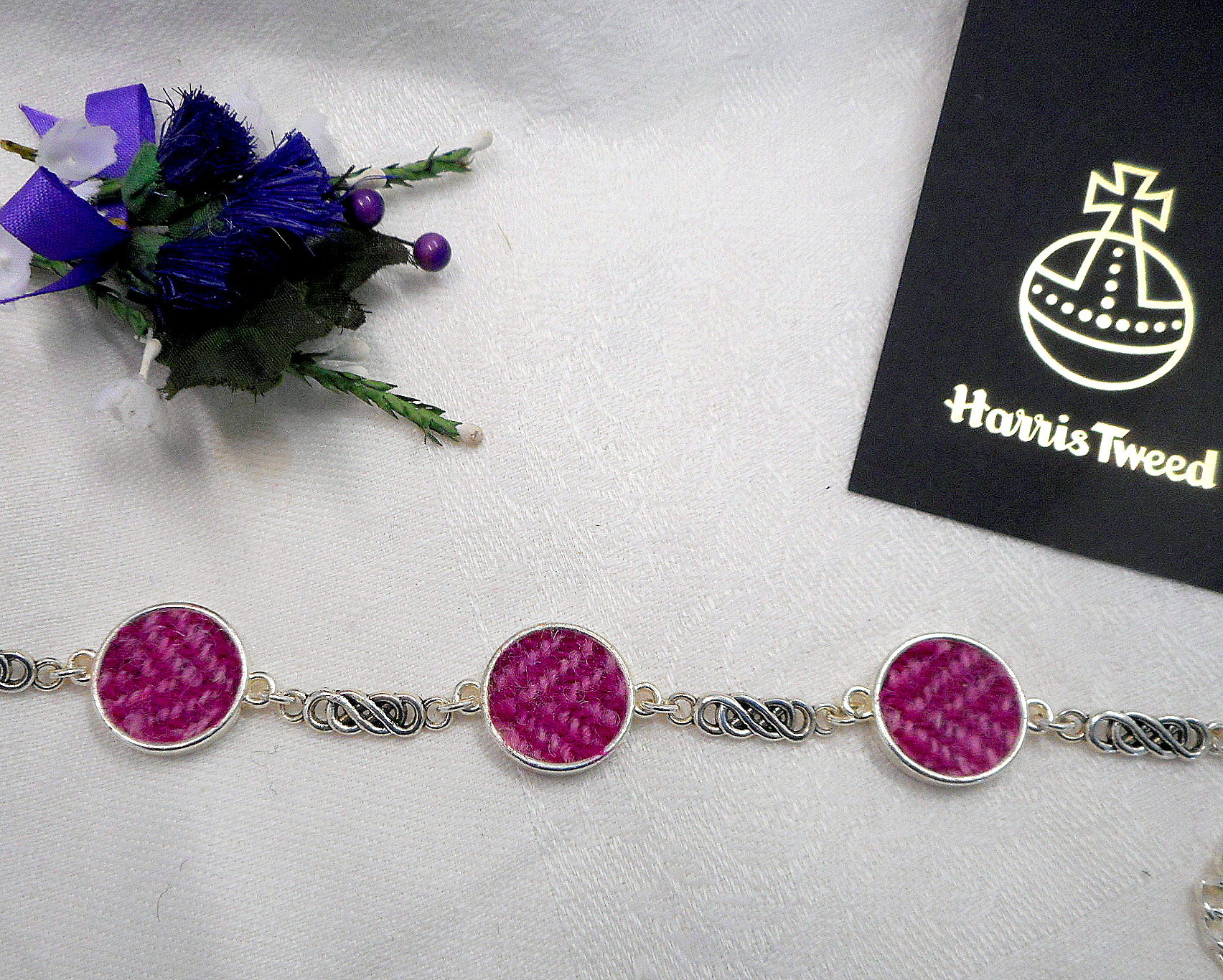 Pink Herringbone Harris Tweed bracelet with celtic knots  made in Scotland womens or bridesmaid jewellery,  mothers day  Christmas or birthday gift