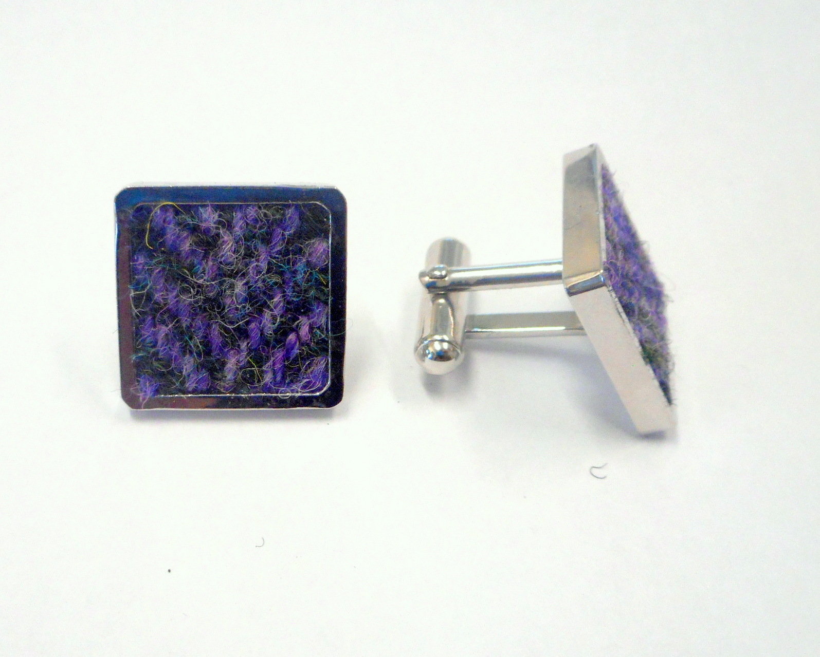 Cufflinks in Harris Tweed purple heather herringbone mens gift for him Scottish made in Scotland  square cuff links for fathers day, Christmas gift